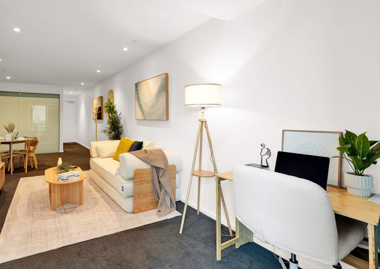 Aurora: living area — relax on the sofa, or work at the desk
